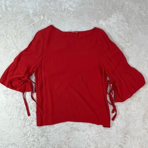 GIANNI BINI Orangish-Red 3/4 Sleeve with Ties Blouse, Super Cute! Size Large - Picture 1 of 9